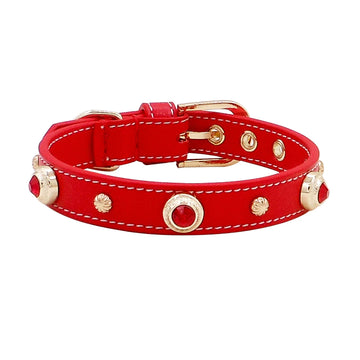Hand Made Leather Pet Collar Colored Stone