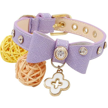 Hand Made Leather Pet Collar Diamond Butterfly