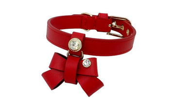 Hand Made Leather Pet Collar Hanging Bow