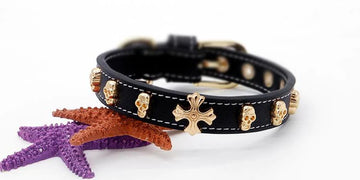 Hand Made Leather Pet Collar Skull Black