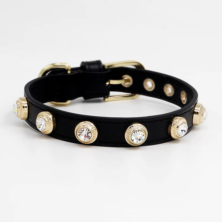 Hand Made Leather Pet Collar Rhinestone
